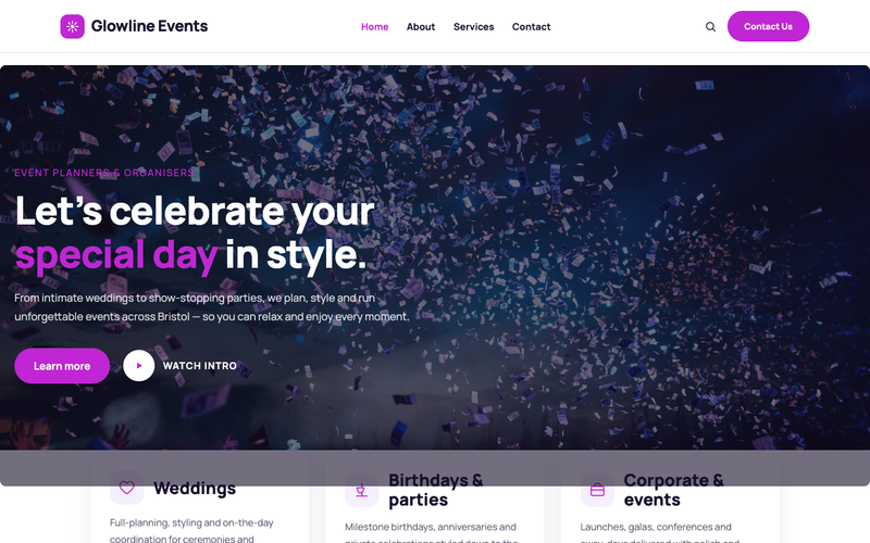 Events — Glowline (Evenizer) template preview